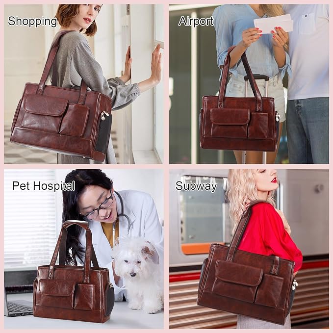 Dog Carrier Purse, Fashion Leather Pet Carrier Bag, Airline Approved Soft Sided - Image 6