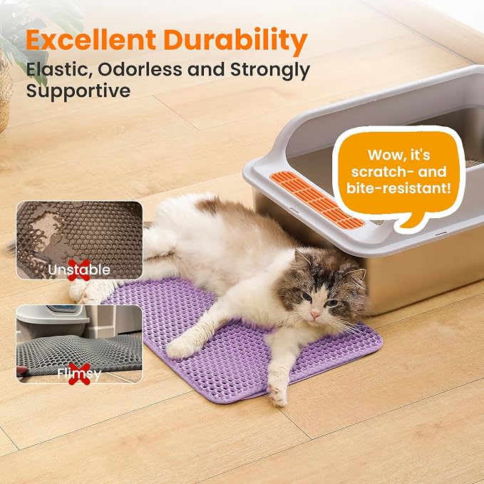 Small Cat Litter Mat, 20x14’’ Double Layer Honeycomb Cat Litter Box Mat - Image 6