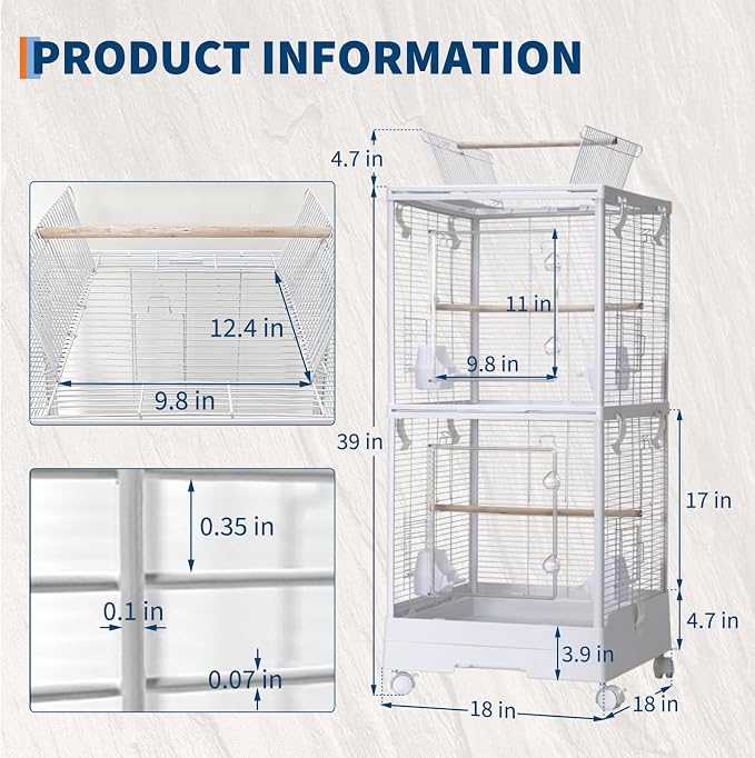 Garvee Small Bird Cage with Playground Stand, 44in White Travel Bird Cage - Image 3