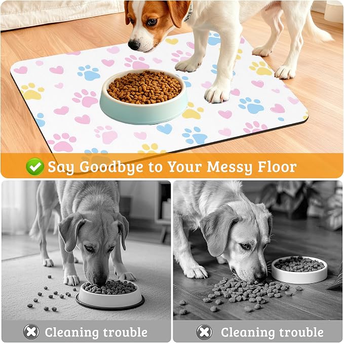 Dog Bowl Mat, Colorful Dog Paws Pet Feeding Mat - Image 4