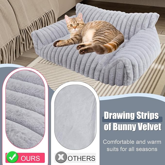 Cute Cat Couch Bed for Indoor Cats, Fluffy Pet Cat Sofa - Image 4