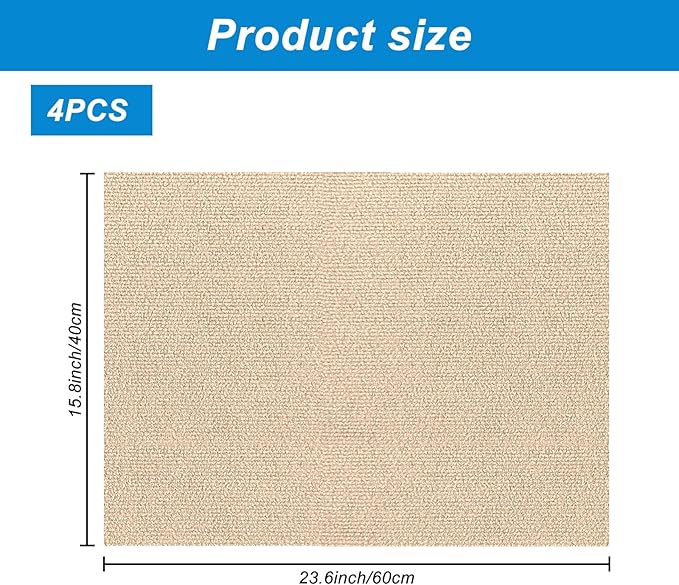 4 Pack Cat Scratch Mats 24”x16”, Self-Adhesive Trimmable Cat Scratching Post - Image 2