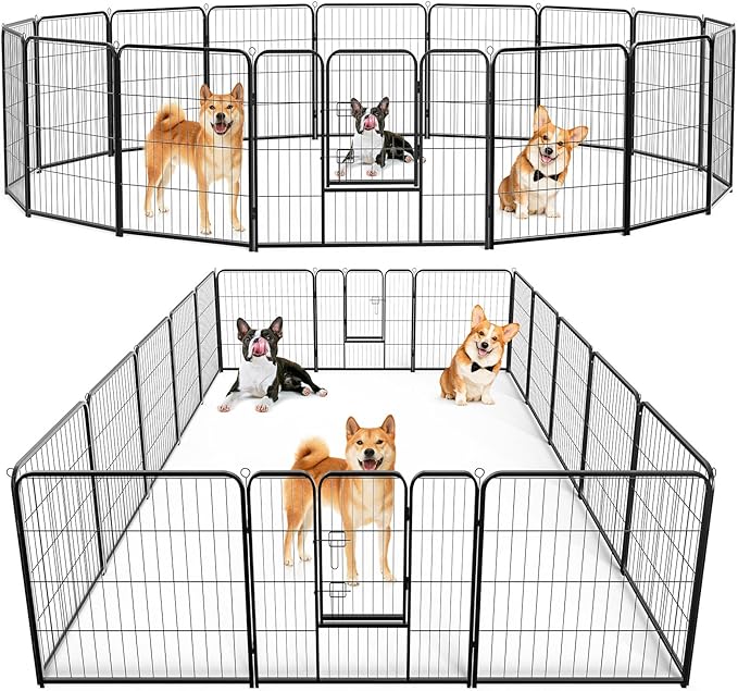 DUMOS Dog Playpen Indoor, Metal 32 Inch 16 Panels Foldable Pet Fence by DumosLifestyle