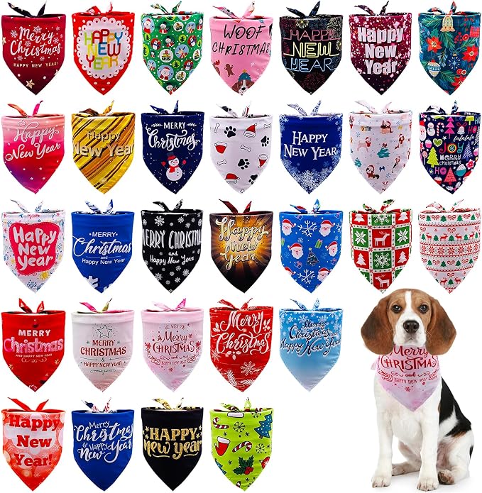 30 Pcs Christmas Happy New Year Dog Bandanas Bulk by Bestwishforyou