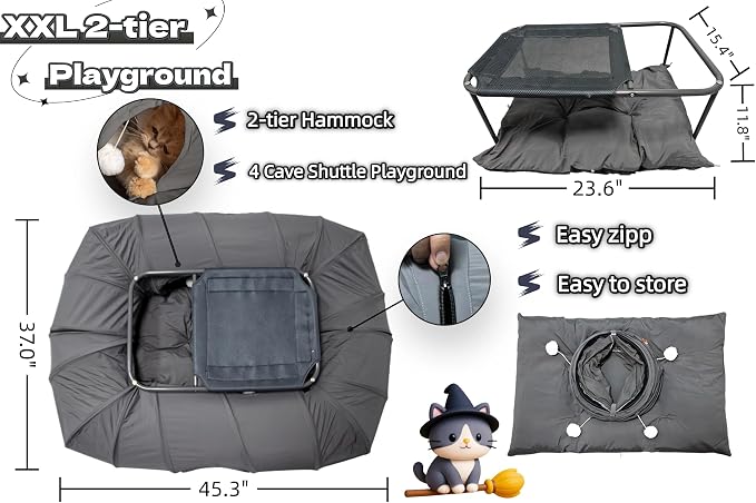 XxingSheep 2-Tier Cat Tunnel & Hammock Bed XXL, 4 Cave Shuttle - Image 6