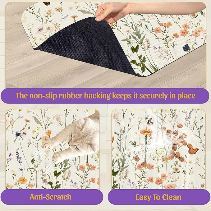 Vintage Wildflowers Herbs Pet Feeding Mat, Absorbent Bowl Pad, Quick Dry - Image 6