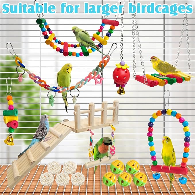 Hamiledyi 17Pcs Parrot Swing Toys Perches Platform - Image 4