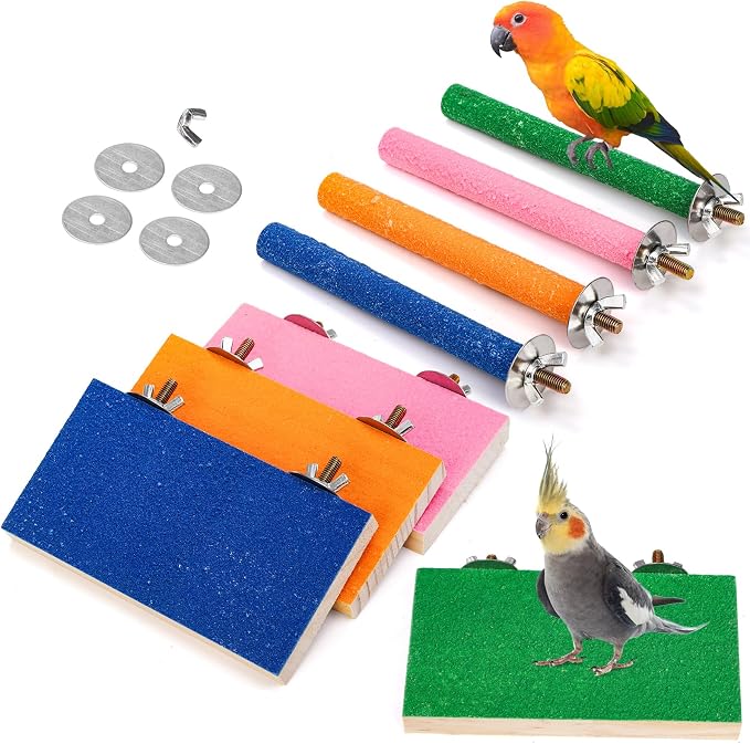 8 Pcs Bird Perch Stand Toy, Colorful Wood Parrot Perch Stand Platform Paw by Mezchi