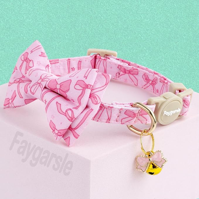 Faygarsle 2 Pack Pink Bow Pattern Cat Collar Set - Image 4