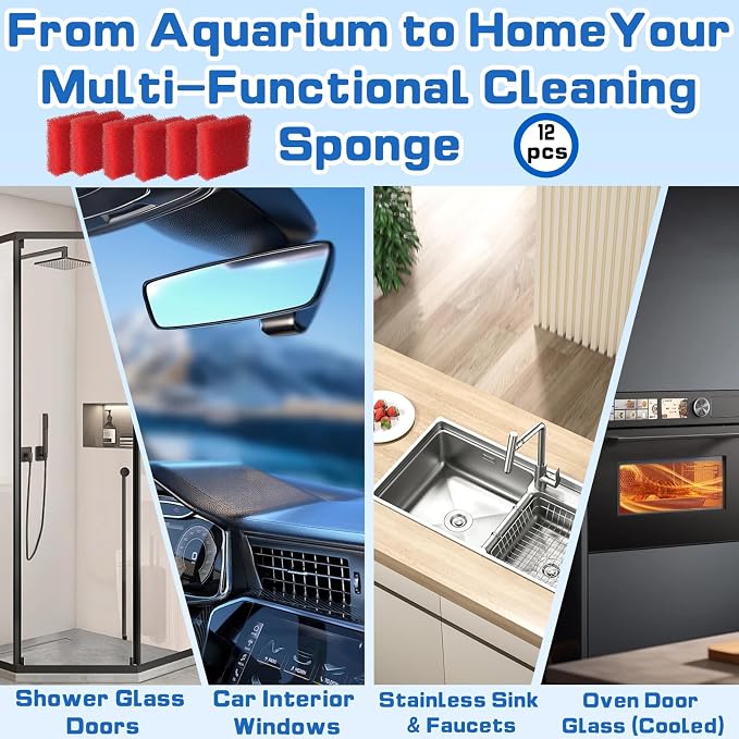 12-Pack Aquarium Glass Cleaner Sponges 3.25" x 3.25" x 1", Non-Scratch Scrubber - Image 7