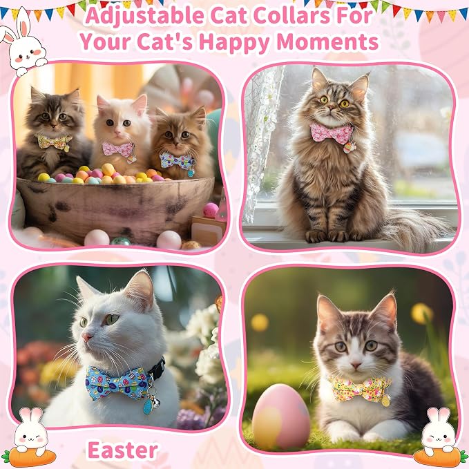 3 PCS Easter Cat Collars with Bow Tie and Bell, Spring Cat Collars Eggs Rabbit - Image 6