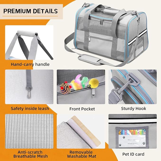 Soft-Sided Cat Carrier for Pets Up to 15lbs, Airline Approved Under-Seat Travel - Image 4