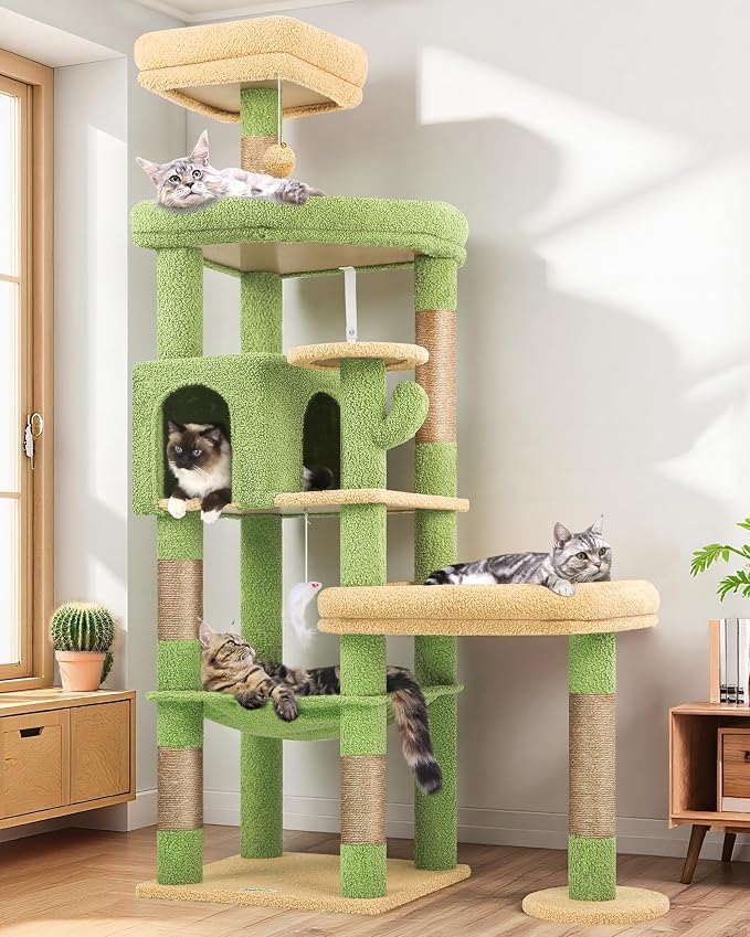 Globlazer Extra Large Platform Cactus Cat Tree, 65in Sturdy Cat Tree by Globlazer