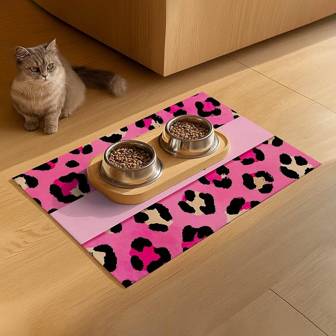 Puppy Feeding Mat 20x12 inch Pink Leopard Print Dog Bowl Placemat Non Slip Mat - Image 9