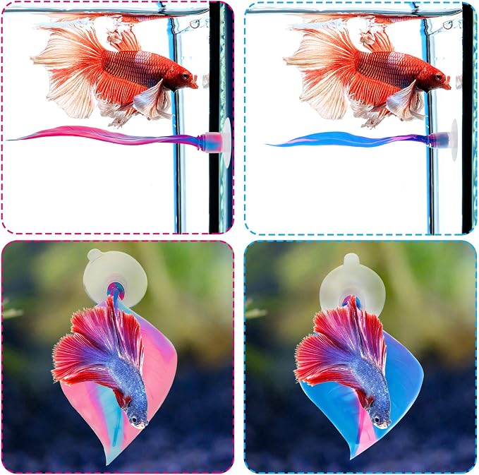 WILLBOND 2 Pcs Blue Pink Silicone Betta Fish Bed Leaf Hammock Betta Fish Tank - Image 5