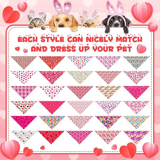 Youyole 120 Pcs Valentine's Day Dog Bandana Bulks Love Dog Bandanas Valentine's - Image 3