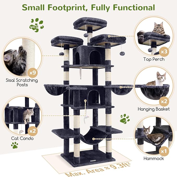 Globlazer Big Cat Tower for Indoor Cats, 80inch Cat Tower for Multiple Adult - Image 4