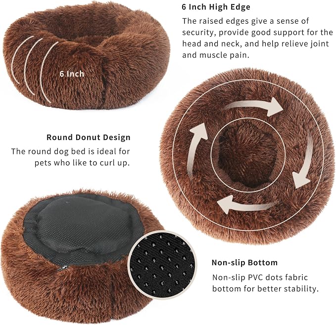 Calming Donut Dogs Beds for Small Dogs Washable, 19inch Fluffy Round Puppy Bed - Image 4