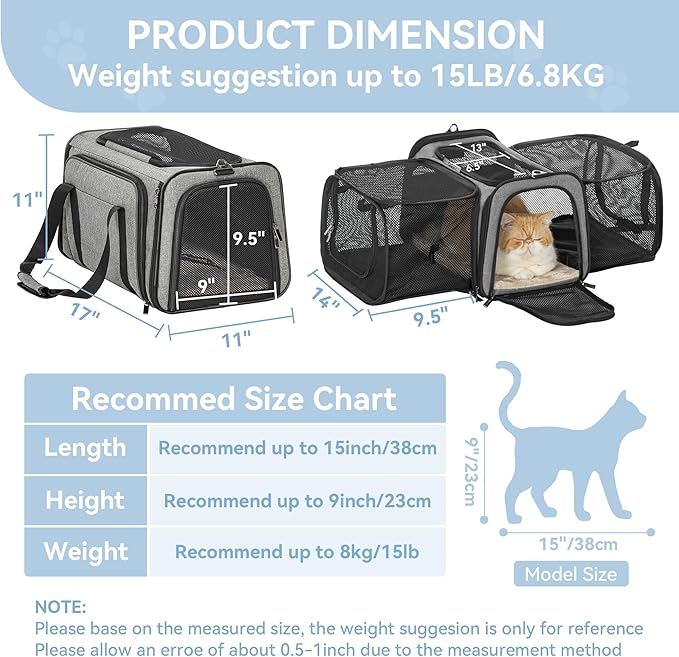Petsfit 17" x 11" x 11" Airline-Approved Expandable Pet Carrier, 2X Square - Image 3
