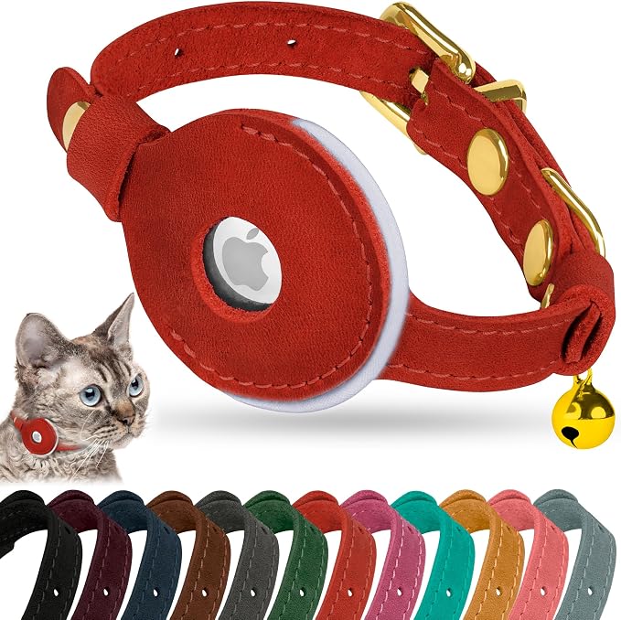 OOPSDOGGY Reflective Leather AirTag Cat Collar by OOPSDOGGY