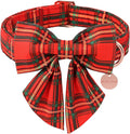 Christmas Dog Collar with Bow Tie, Cotton Christmas Plaid Collar by UPURARAPUP
