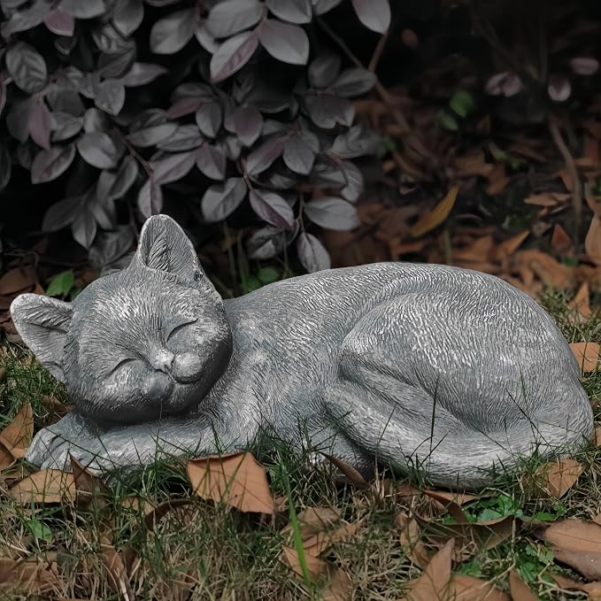 Garden Sleeping Cat Memorial Stone Cat Grave Marker Remembrance Kitten Statues by GENUINQ