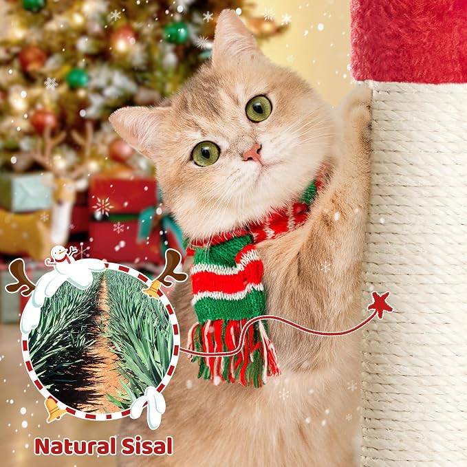 Yaheetech 54in Christmas Cat Tree, 2 Cozy Caves, Scratching Posts, Climbing - Image 6