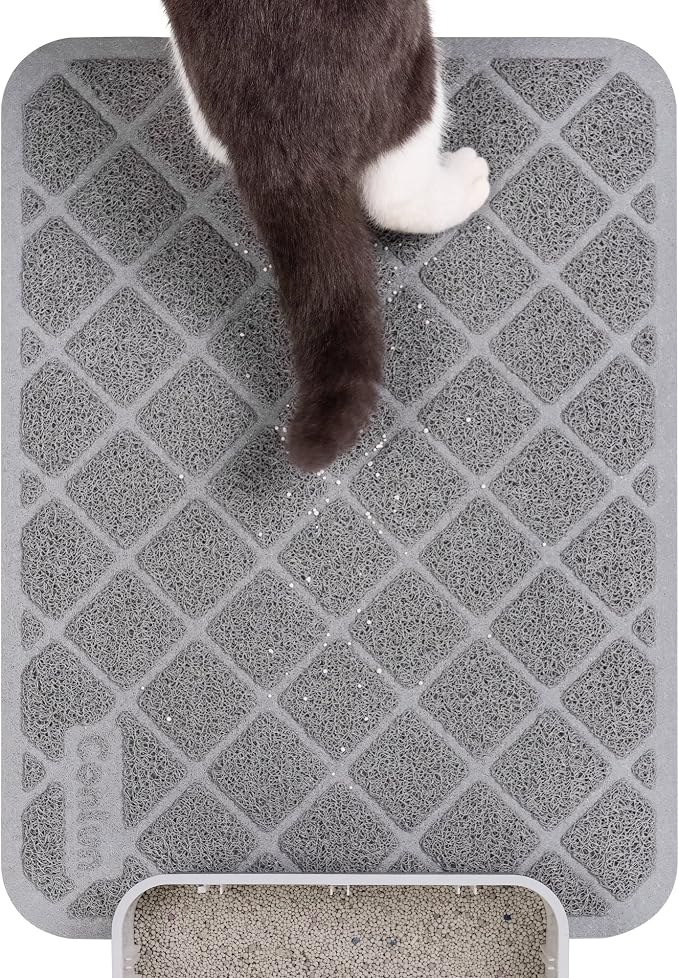 PVC Cat Litter Mat 24x15 Inch Grey, Less Waste Cat Litter Box Mat, Soft on by Conlun