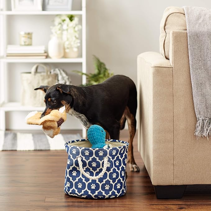 Bone Dry Pet Storage Collection Lattice Paw Print, Nautical Blue, Small Round - Image 5
