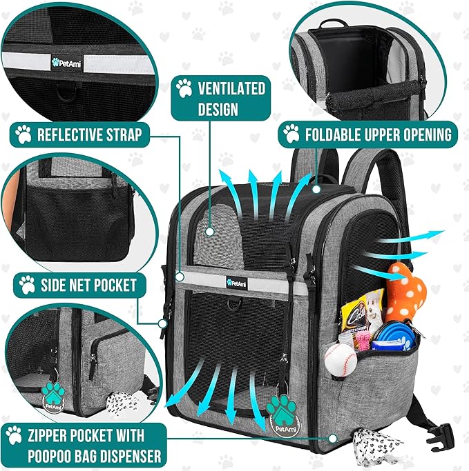 PetAmi Dog Backpack Carrier for Small Large Cat, Ventilated Pet Hiking Backpack - Image 3