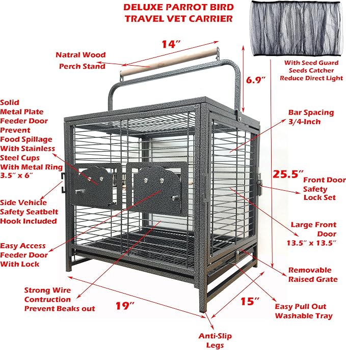 Portable and Durable Heavy Duty Travel Vet Bird Parrot Carrier Play Stand Perch - Image 2