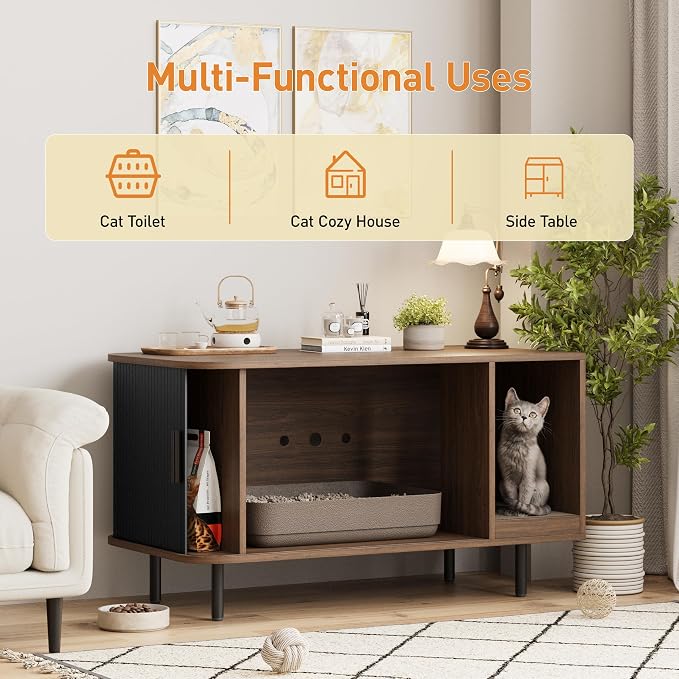 Cat Litter Box Enclosure with Cat Scratch Pad, Sliding Door, 37.4" Litter Box - Image 6