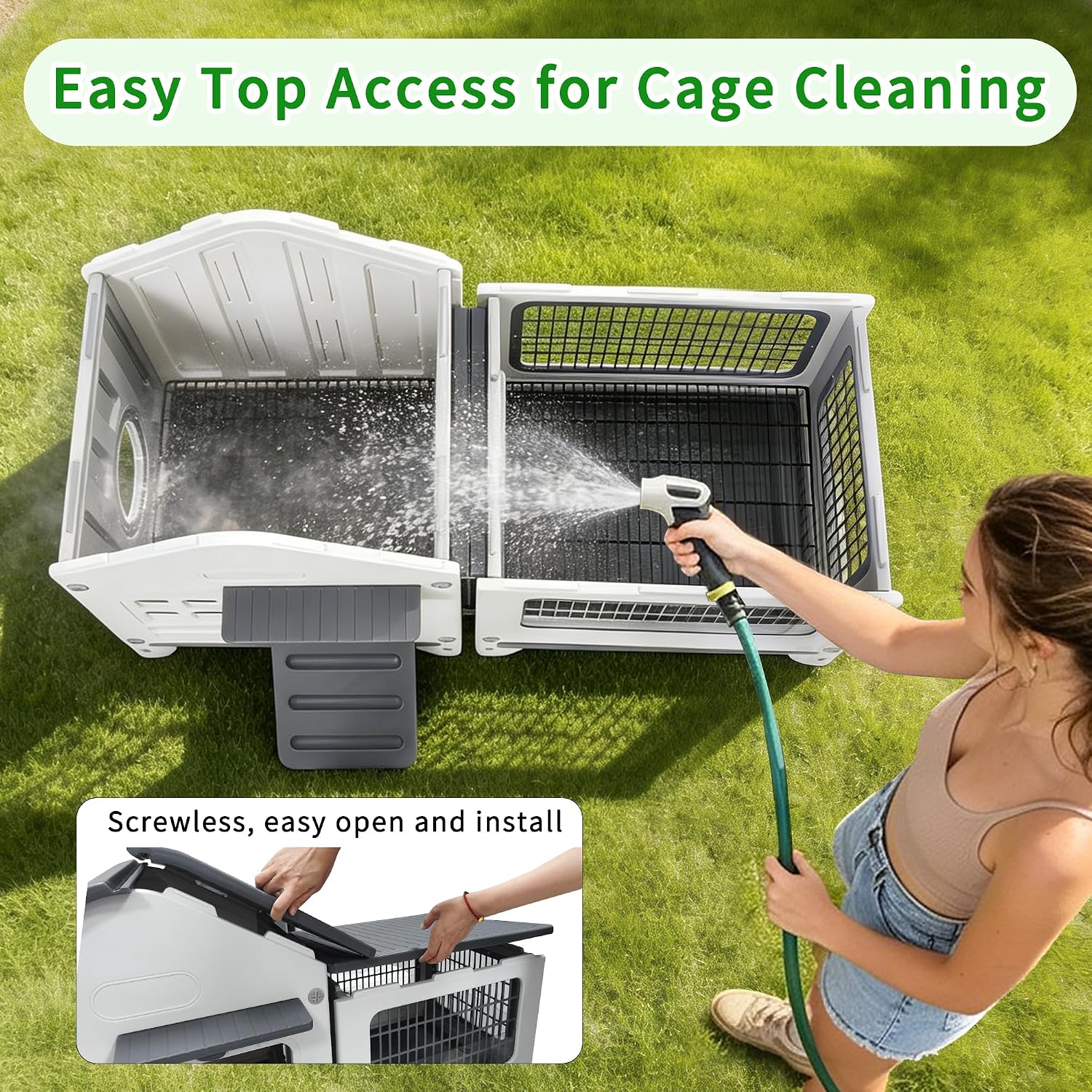 Plastic Rabbit Cage with Run and Leak-Proof Pull-Out Tray - GlobalHabitat Supply