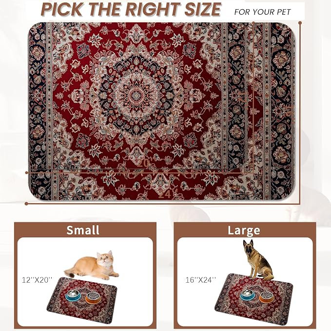 Vintage Carpet Boho Pet Feeding Mat, Absorbent Quick-Dry Cat Dog Food and Water - Image 2