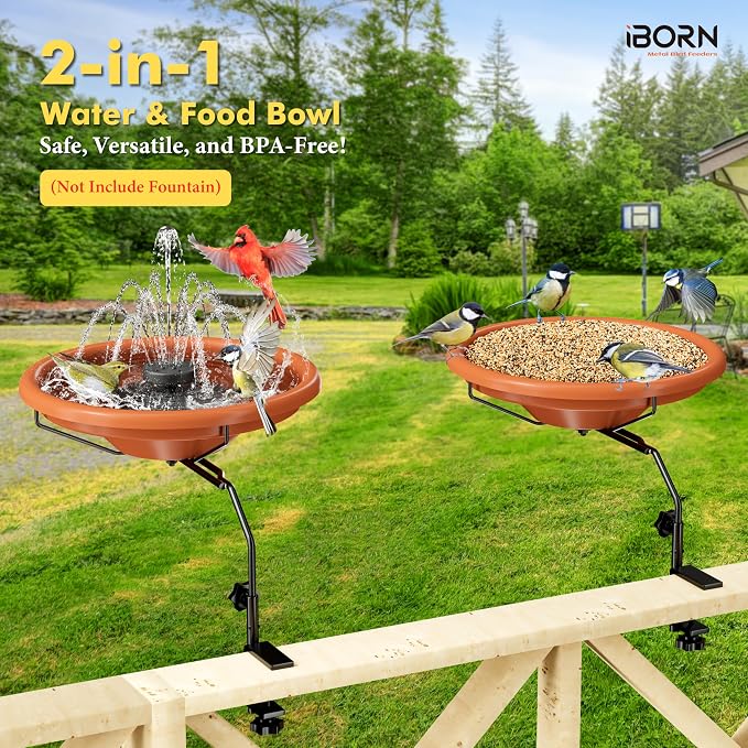 iBorn Bird Bath for Outside, Deck Mounted Bird Bath 12in，Birds Baths for - Image 8
