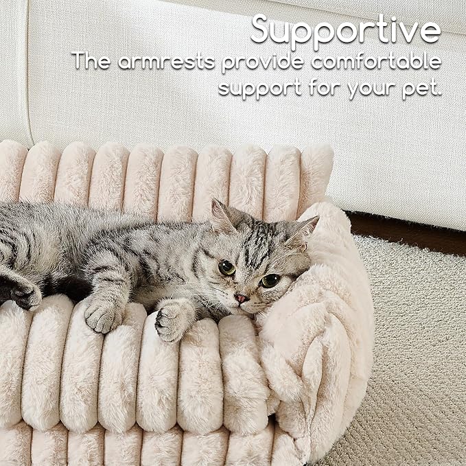 Hollypet Cat Bed Fluffy Plush Mutifuctional Double-Layer Soft Pet Couch - Image 4