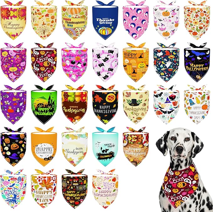 30 Pcs Halloween Thanksgiving Dog Bandanas Bulk 33 Inch XXL Stitch Dog Bandanas by Bestwishforyou