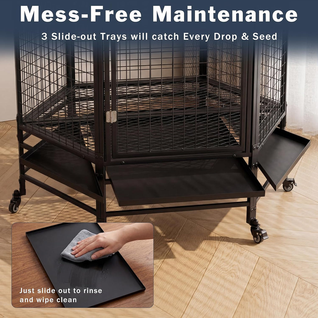 69" Large Bird Cage with Slide-Out Trays, Black - GlobalHabitat Supply