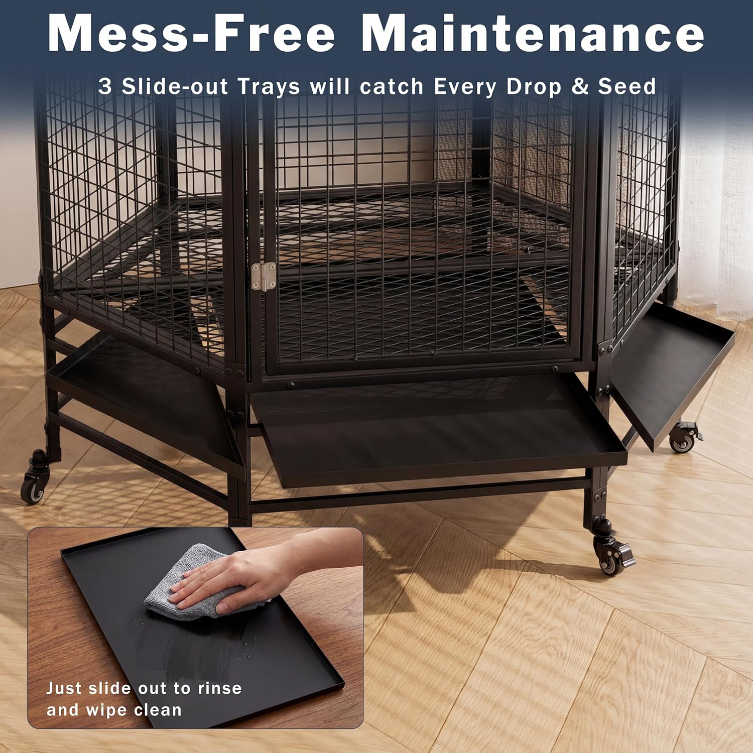 69" Large Bird Cage with Slide-Out Trays, Black - GlobalHabitat Supply