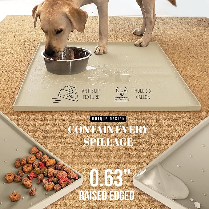 AVERYDAY 100% Waterproof Thicker Silicone Dog Food Mat, 0.63'' Raised Edge Bowl - Image 3