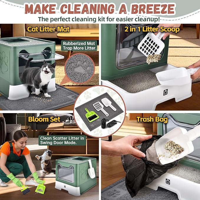 Cat Litter Box with Litter Mat, Foldable Extra Large Free in and Out/One-Way - Image 6