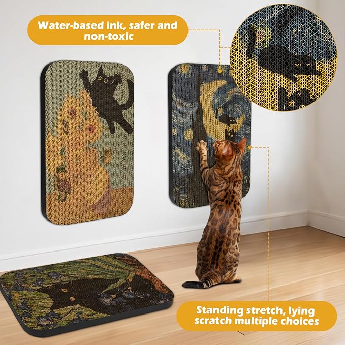 Art Cat Scratcher, 3 Packs Wall-Mountable Art Cat Scratching Board - Image 2