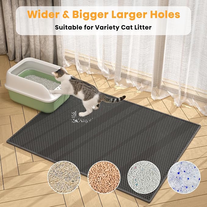 Pieviev 2 Packs Cat Litter Mat Double Layer Waterproof Urine Proof Trapping Mat - Image 3