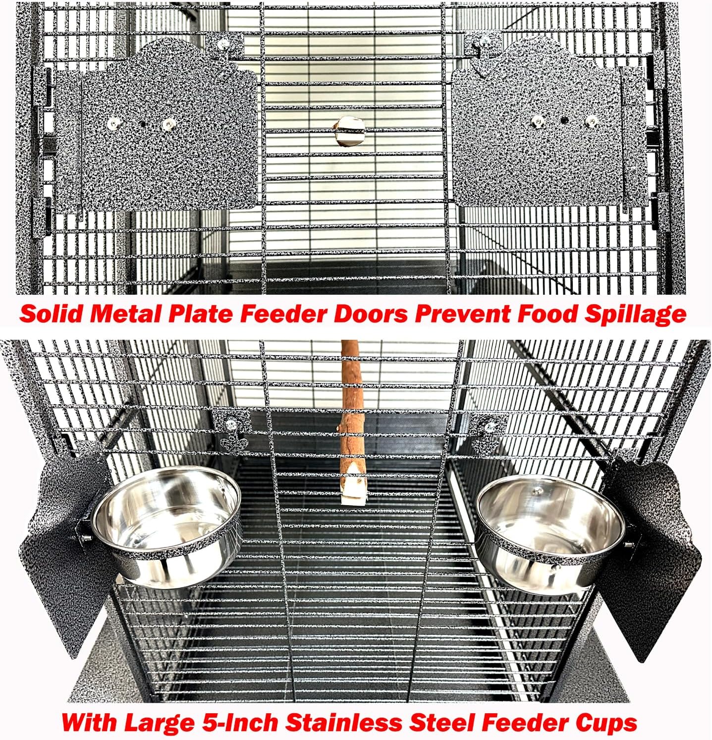 Large Wrought Iron Bird Cage with Play Top and Rolling Wheels - GlobalHabitat Supply
