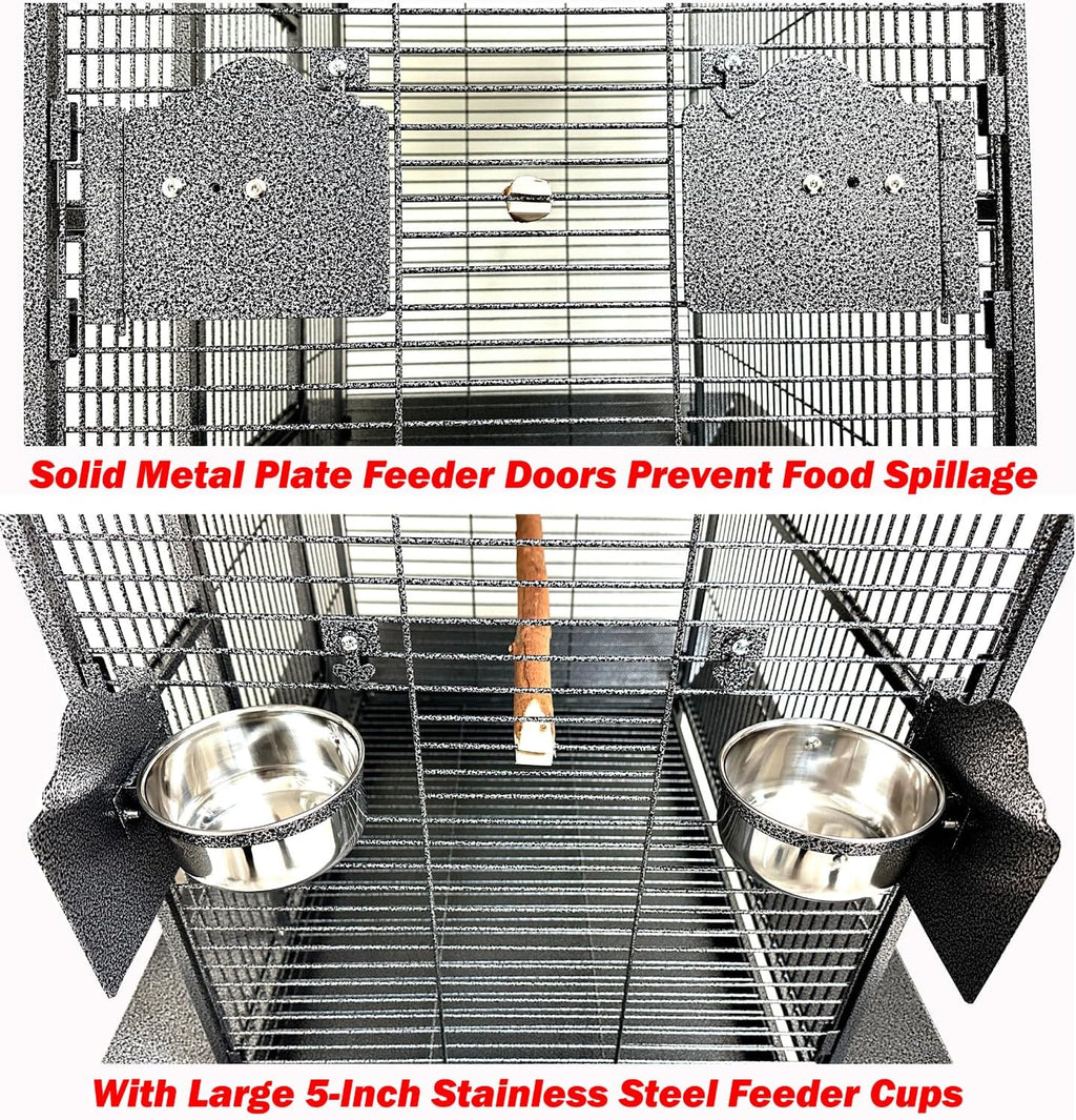 Extra Large Wrought Iron Bird Cage with Play Top and Rolling Wheels - GlobalHabitat Supply