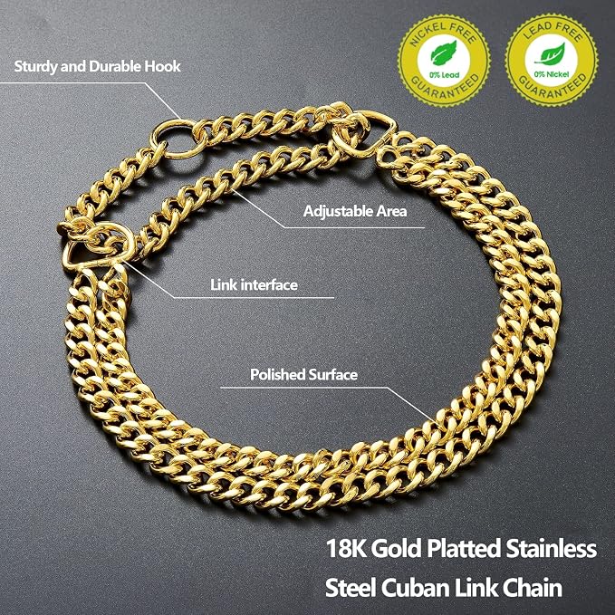Stainless Steel & 18K Gold Dog Chain Collar - Image 2