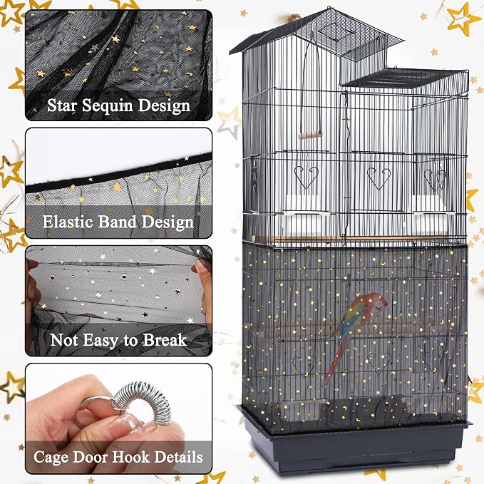 JULMELON 2Pcs Adjustable Bird Cage Seed Catcher Birdcage Nylon Mesh Cover - Image 3