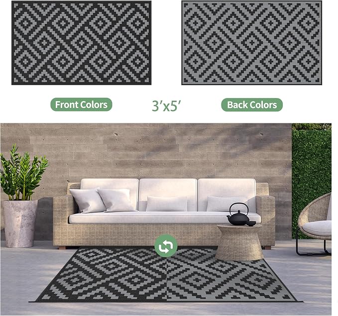 GENIMO Outdoor Rugs 3x5 Waterproof, Reversible Mats, Outdoor Area Rug, Plastic - Image 4