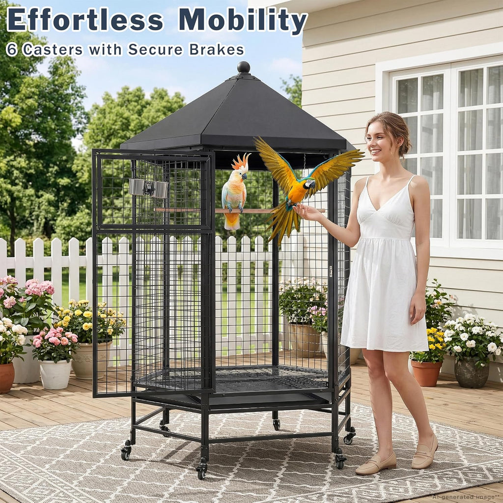 69" Large Bird Cage with Slide-Out Trays, Black - GlobalHabitat Supply
