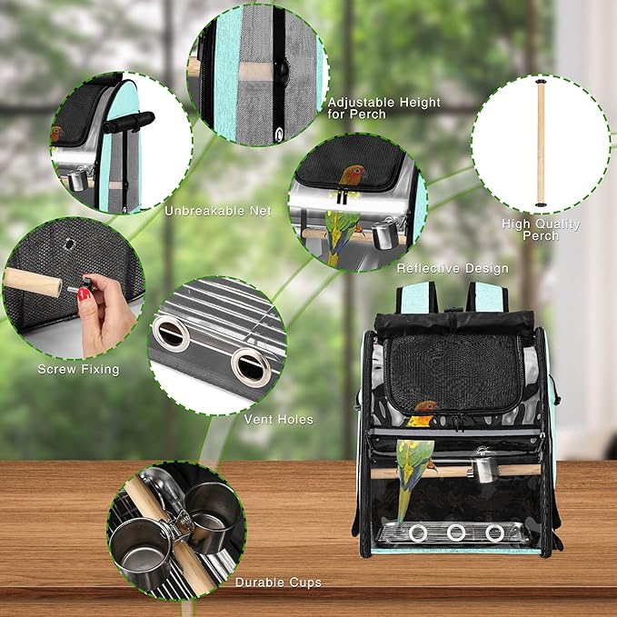SUERTREE Bird Carrier Bag with Indestructible Stainless Steel Mesh, Bird Travel - Image 2